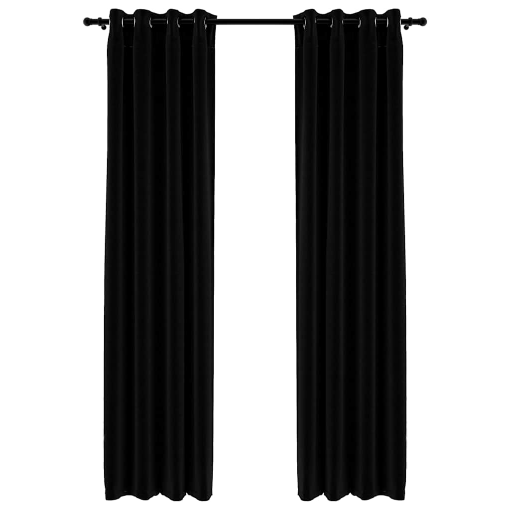 Linen-Look Blackout Curtains with Grommets 2pcs Black 140x225cm