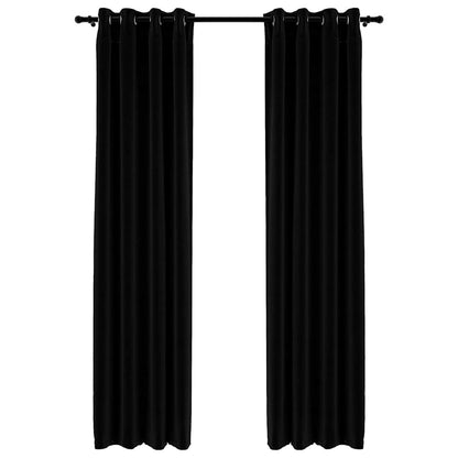 Linen-Look Blackout Curtains with Grommets 2pcs Black 140x225cm