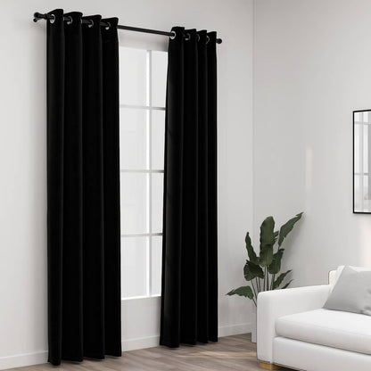 Linen-Look Blackout Curtains with Grommets 2pcs Black 140x225cm