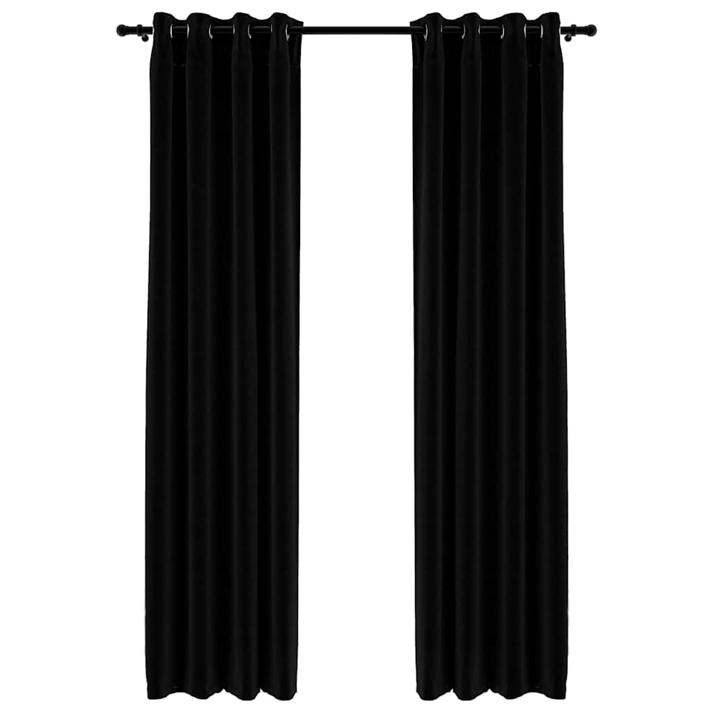 Linen-Look Blackout Curtains with Grommets 2pcs Black 140x245cm