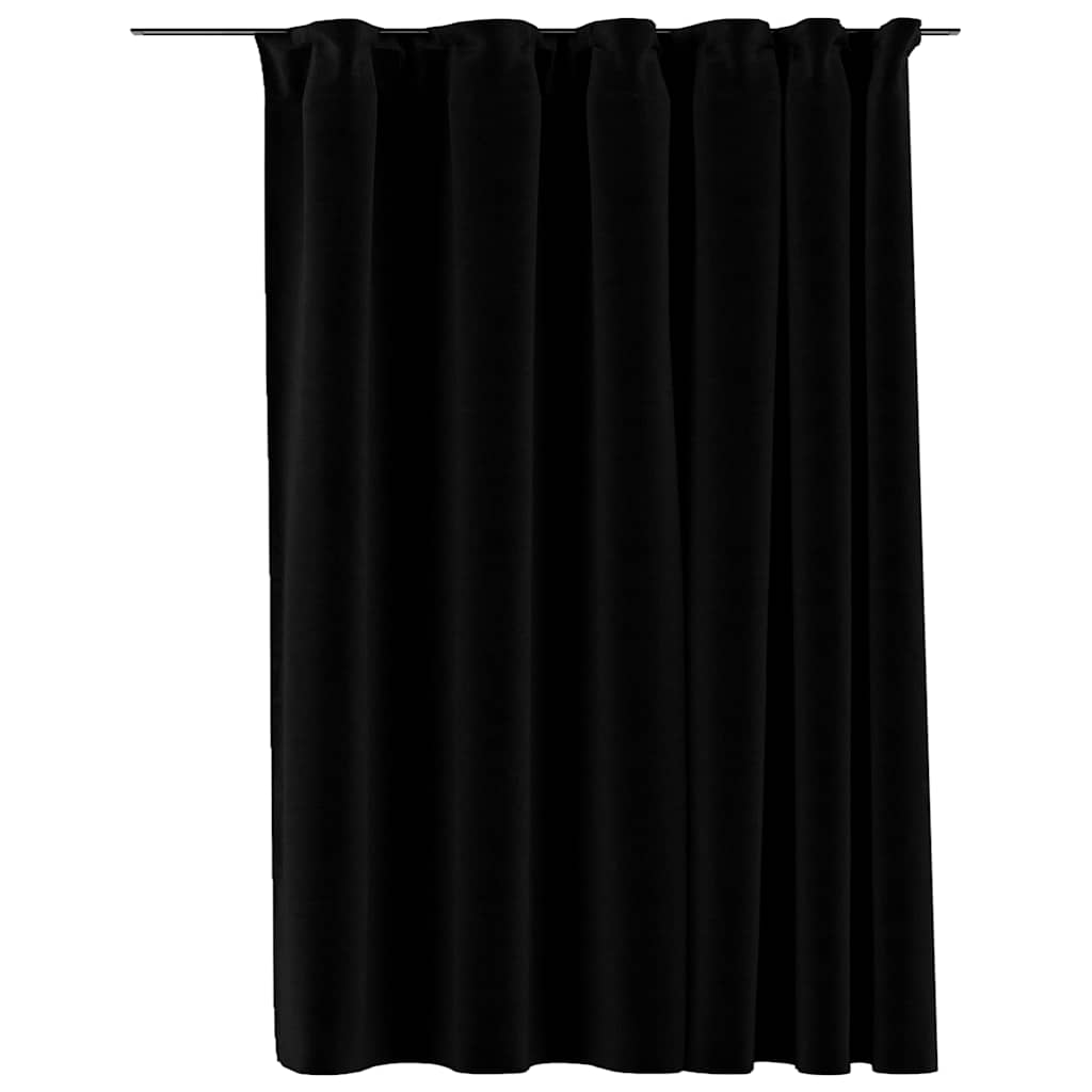 Linen-Look Blackout Curtains with Hooks Black 290x245 cm