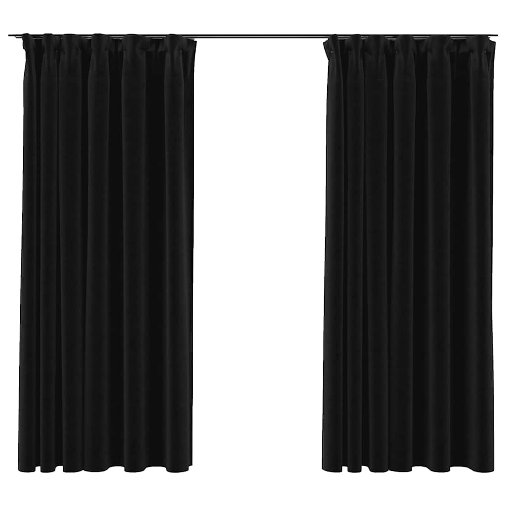 Linen-Look Blackout Curtains with Hooks 2 pcs Anthracite 140x175 cm