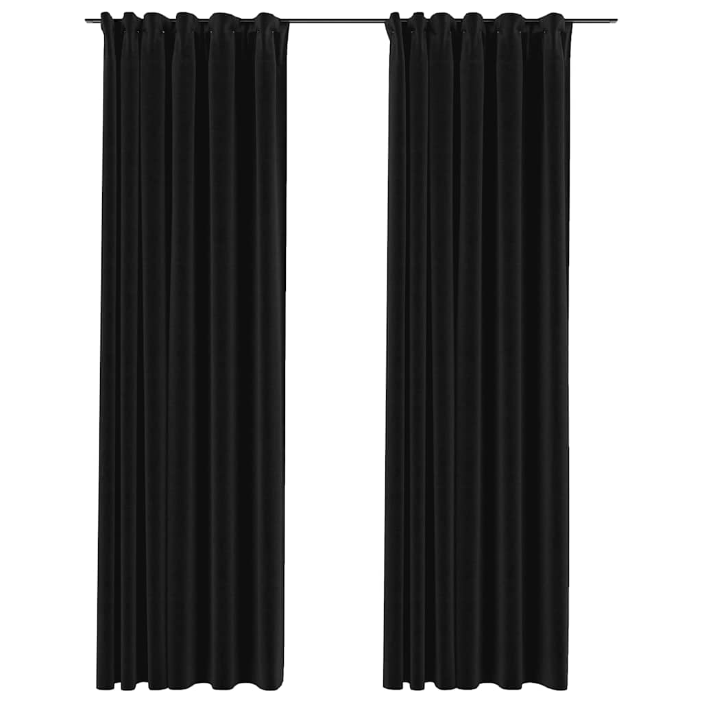 Linen-Look Blackout Curtains with Hooks 2 pcs Anthracite 140x225 cm