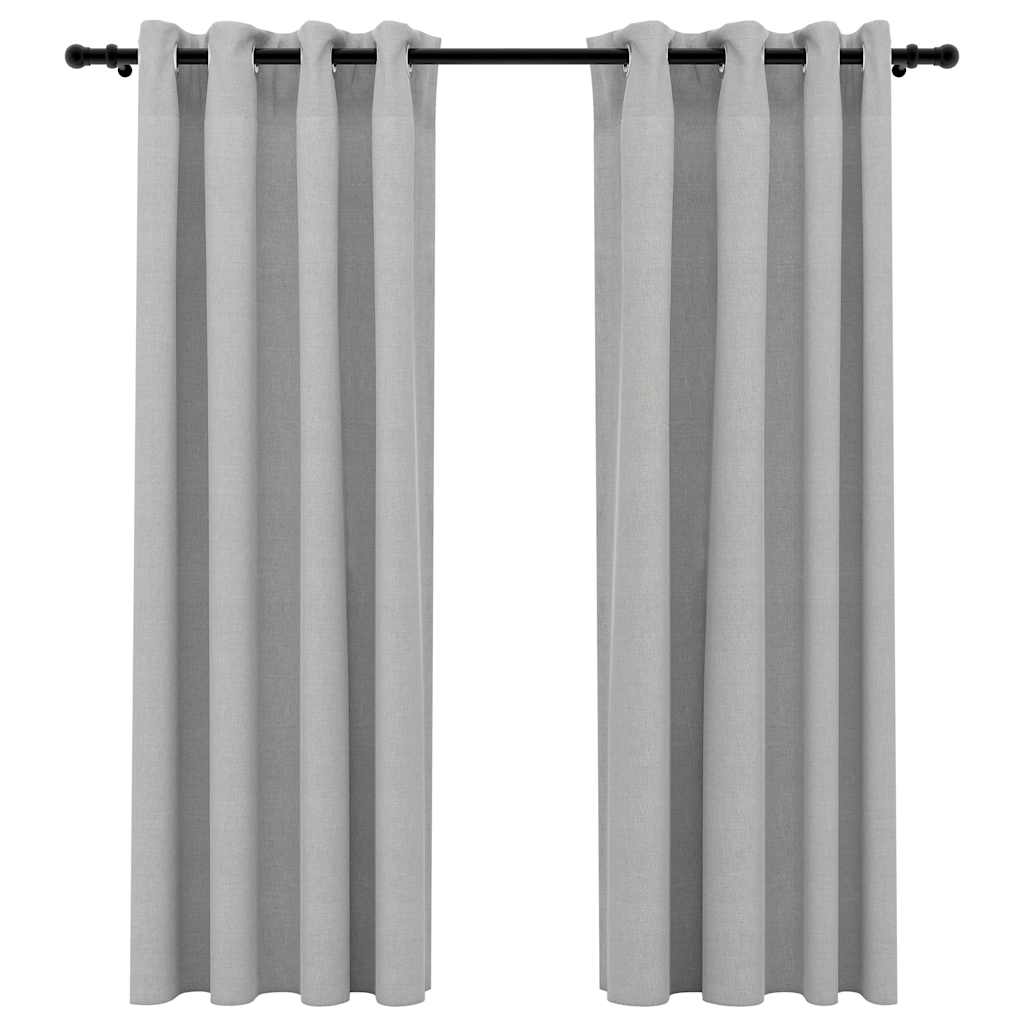Linen-Look Blackout Curtains with Grommets 2pcs Grey 140x175cm