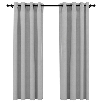Linen-Look Blackout Curtains with Grommets 2pcs Grey 140x175cm