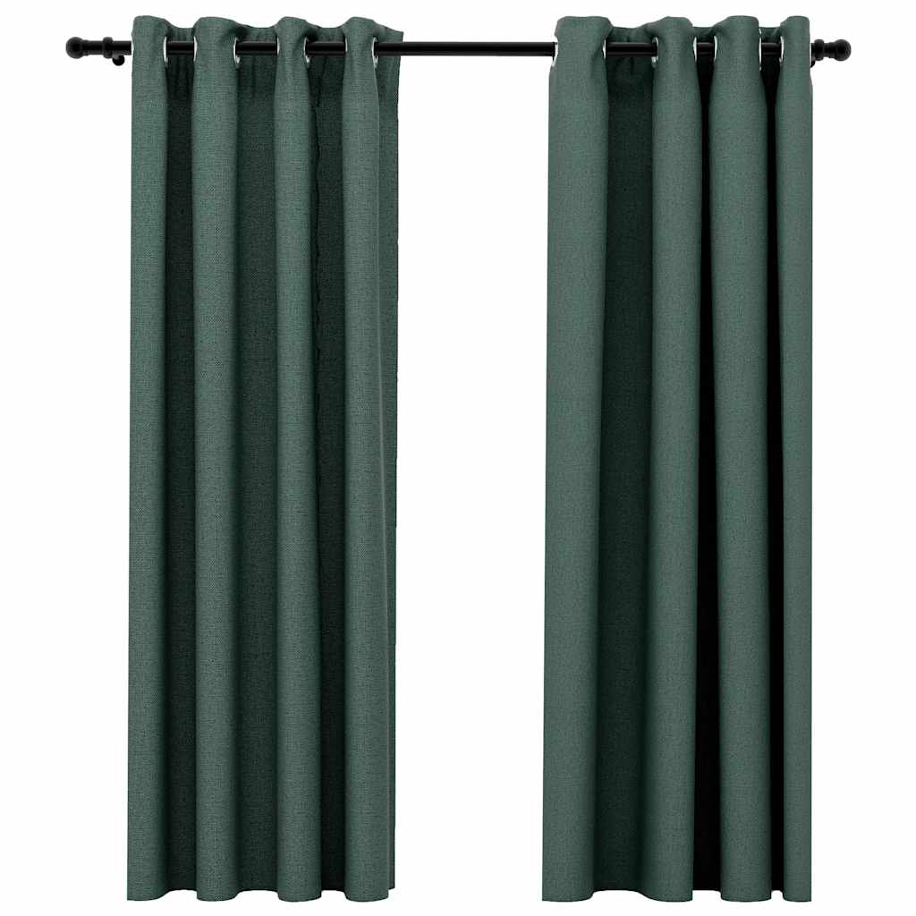 Linen-Look Blackout Curtains with Grommets 2pcs Green 140x175cm