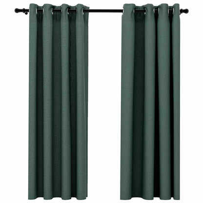 Linen-Look Blackout Curtains with Grommets 2pcs Green 140x175cm