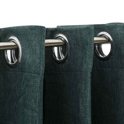 Linen-Look Blackout Curtains with Grommets 2pcs Green 140x175cm