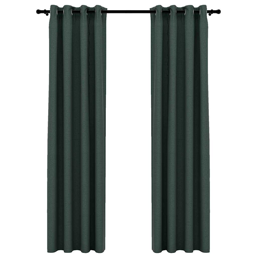 Linen-Look Blackout Curtains with Grommets 2pcs Green 140x225cm
