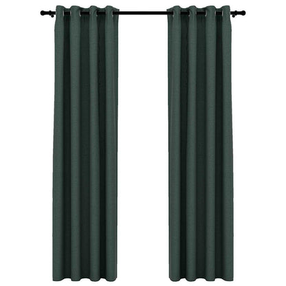 Linen-Look Blackout Curtains with Grommets 2pcs Green 140x225cm