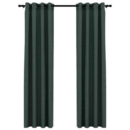 Linen-Look Blackout Curtains with Grommets 2pcs Green 140x245cm