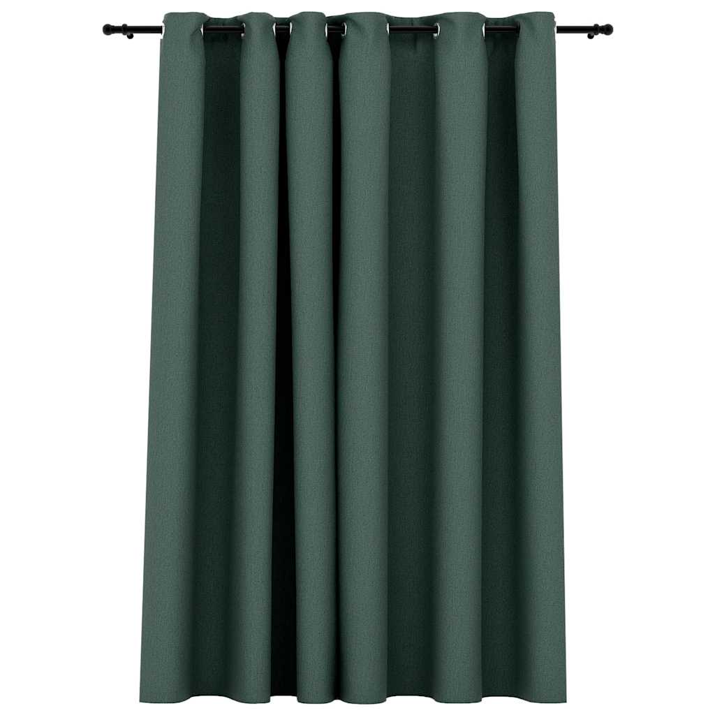Linen-Look Blackout Curtains with Grommets Green 290x245cm