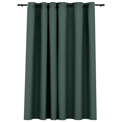 Linen-Look Blackout Curtains with Grommets Green 290x245cm