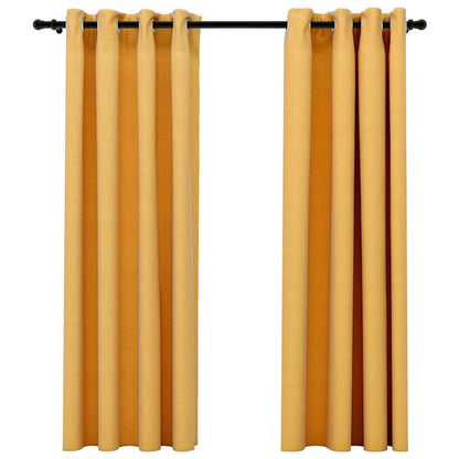 Linen-Look Blackout Curtains with Grommets 2pcs Yellow 140x175cm