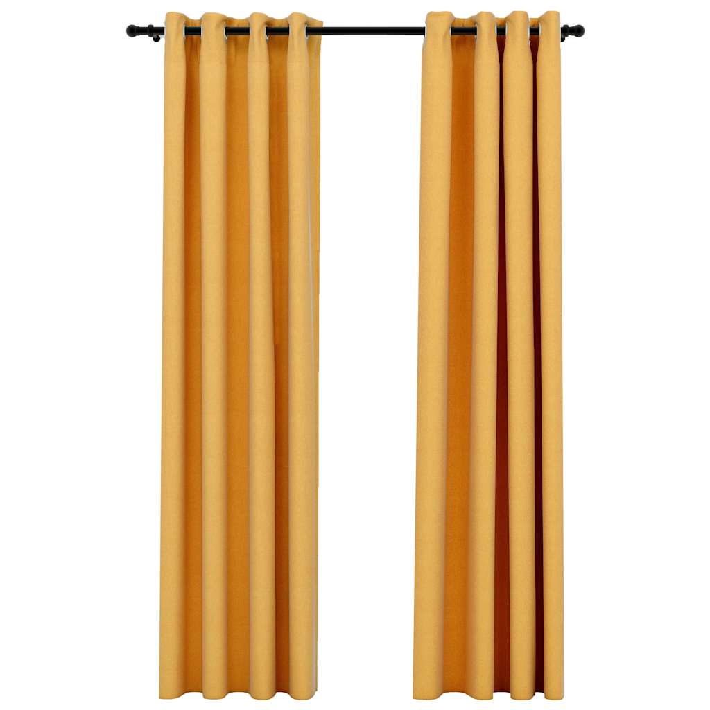 Linen-Look Blackout Curtains with Grommets 2pcs Yellow 140x245cm