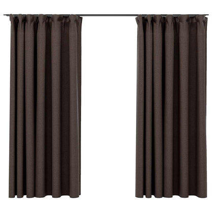 Linen-Look Blackout Curtains with Hooks 2 pcs Taupe 140x175 cm