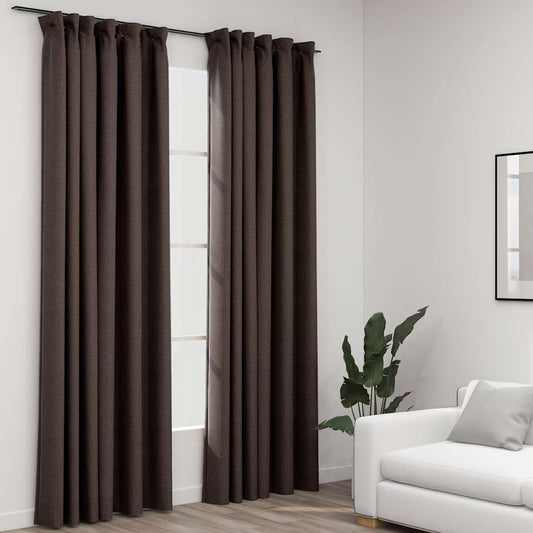 Linen-Look Blackout Curtains with Hooks 2 pcs Taupe 140x225 cm