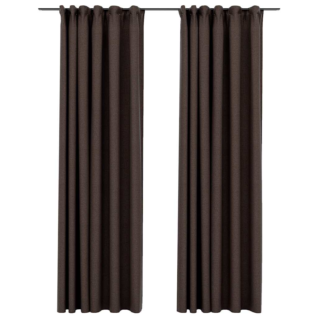 Linen-Look Blackout Curtains with Hooks 2 pcs Taupe 140x245 cm