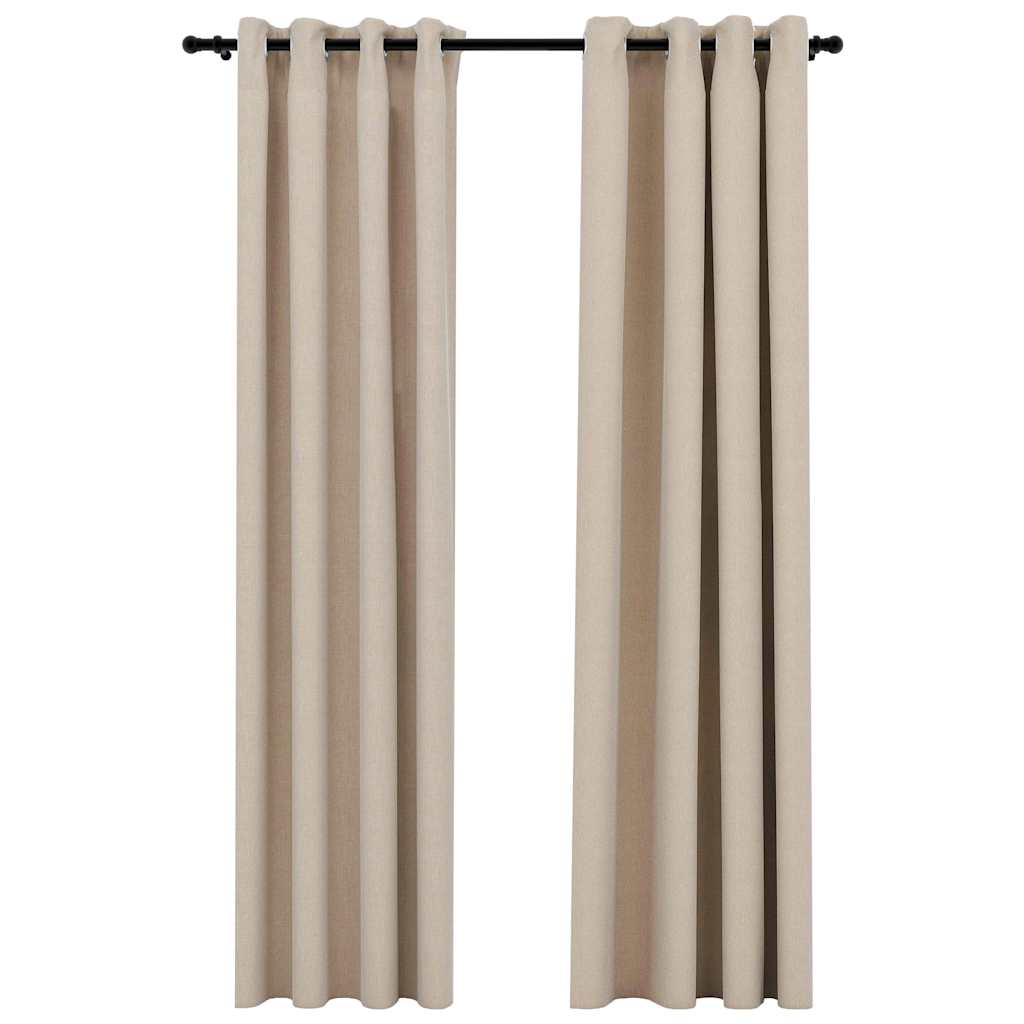 Linen-Look Blackout Curtains with Grommets 2pcs Beige 140x225cm