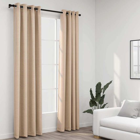 Linen-Look Blackout Curtains with Grommets 2pcs Beige 140x225cm