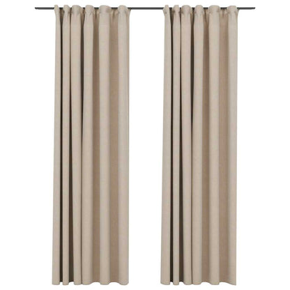 Linen-Look Blackout Curtains with Hooks 2 pcs Beige 140x225 cm