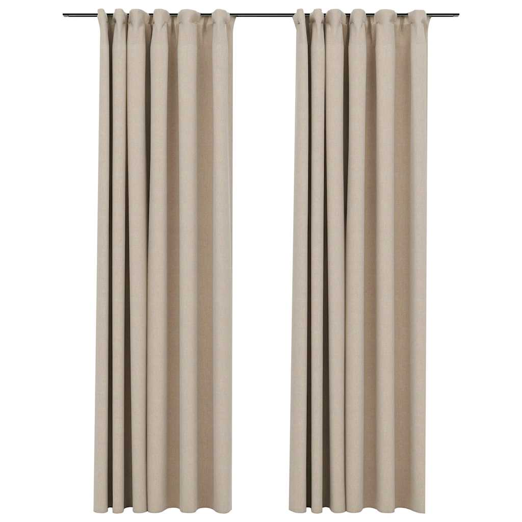 Linen-Look Blackout Curtains with Hooks 2 pcs Beige 140x245 cm