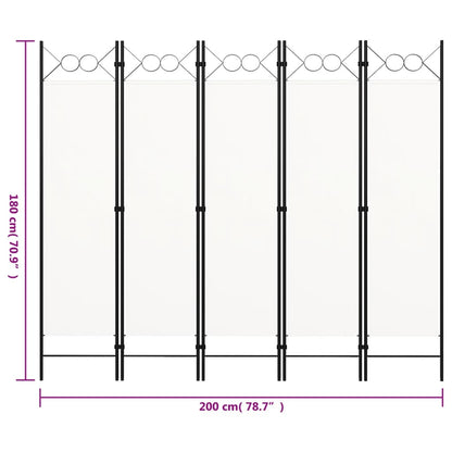 5-Panel Room Divider White 200x180 cm