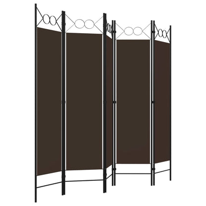 5-Panel Room Divider Brown 200x180 cm
