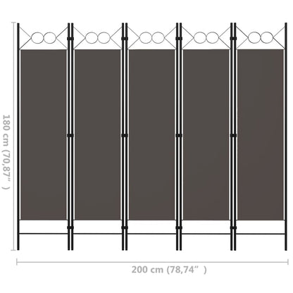 5-Panel Room Divider Anthracite 200x180 cm