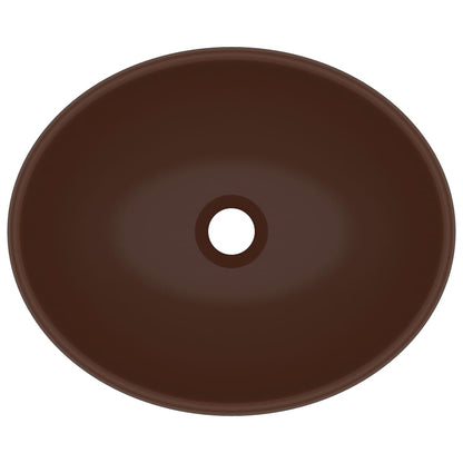 Luxury Basin Oval-shaped Matt Dark Brown 40x33 cm Ceramic