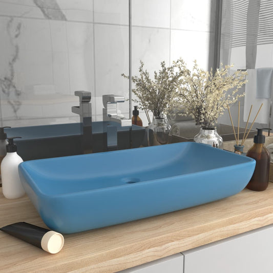 Luxury Basin Rectangular Matt Light Blue 71x38 cm Ceramic