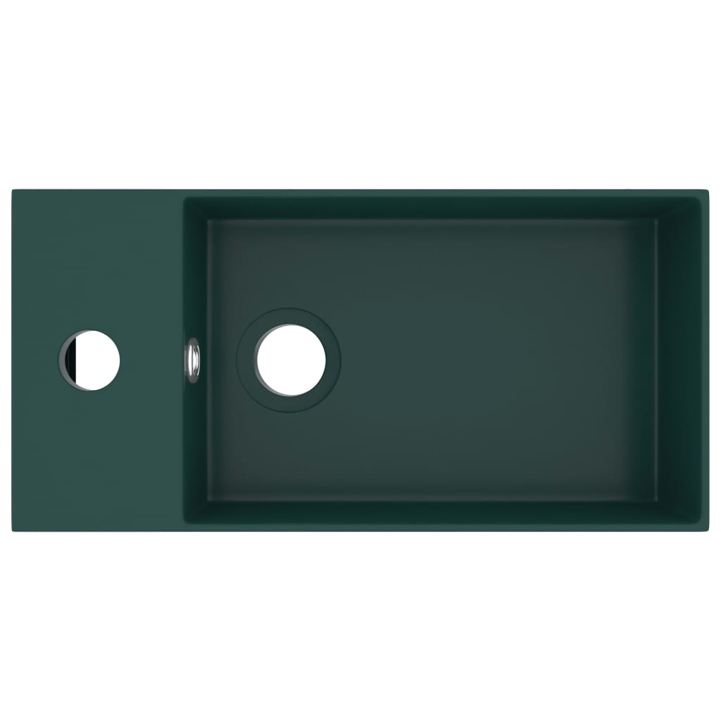 Bathroom Sink with Overflow Ceramic Dark Green