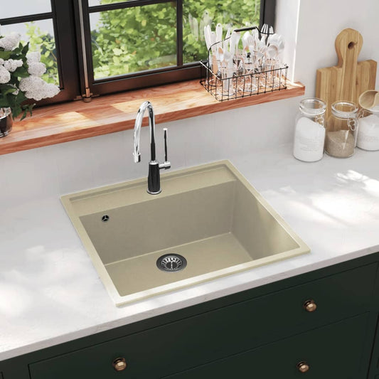 Kitchen Sink with Overflow Hole Beige Granite