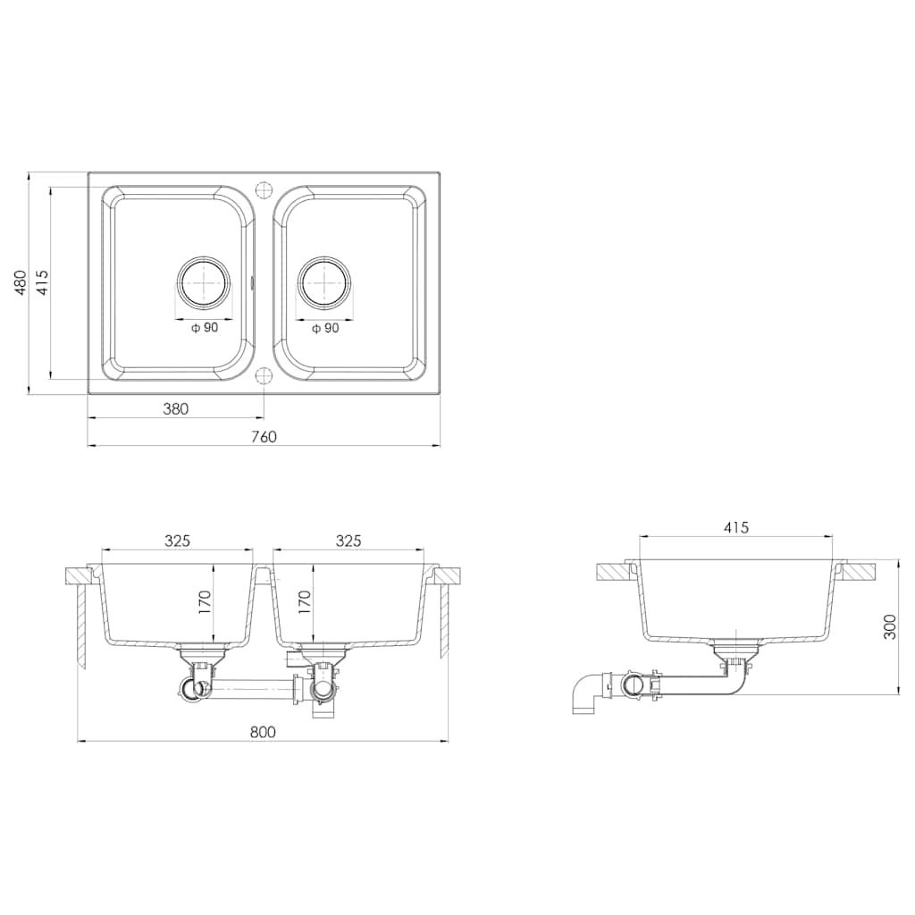 Kitchen Sink White 76 x 48 x 30 cm Granite