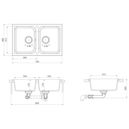 Kitchen Sink White 76 x 48 x 30 cm Granite