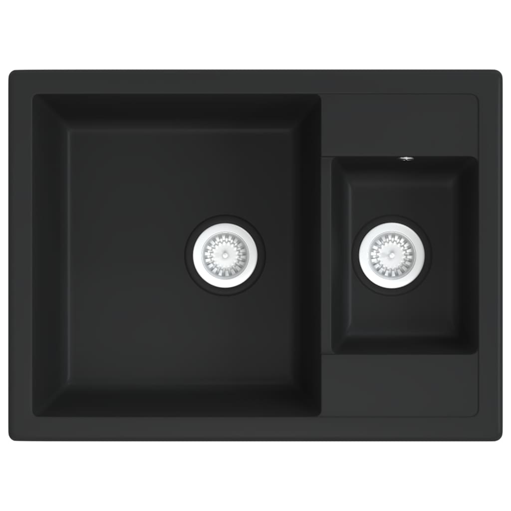 Kitchen Sink with Overflow Hole Double Basins Black Granite