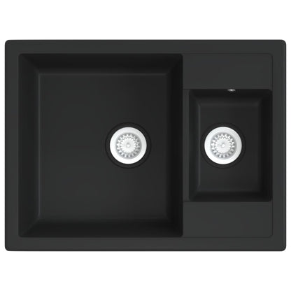 Kitchen Sink with Overflow Hole Double Basins Black Granite