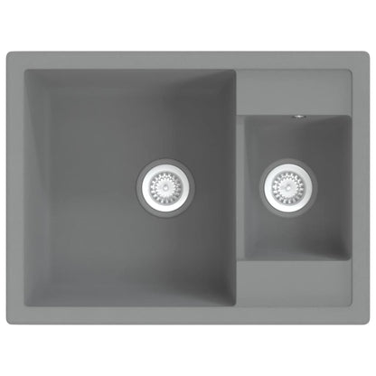 Kitchen Sink with Overflow Hole Double Basins Grey Granite