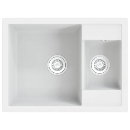 Kitchen Sink with Overflow Hole Double Basins White Granite