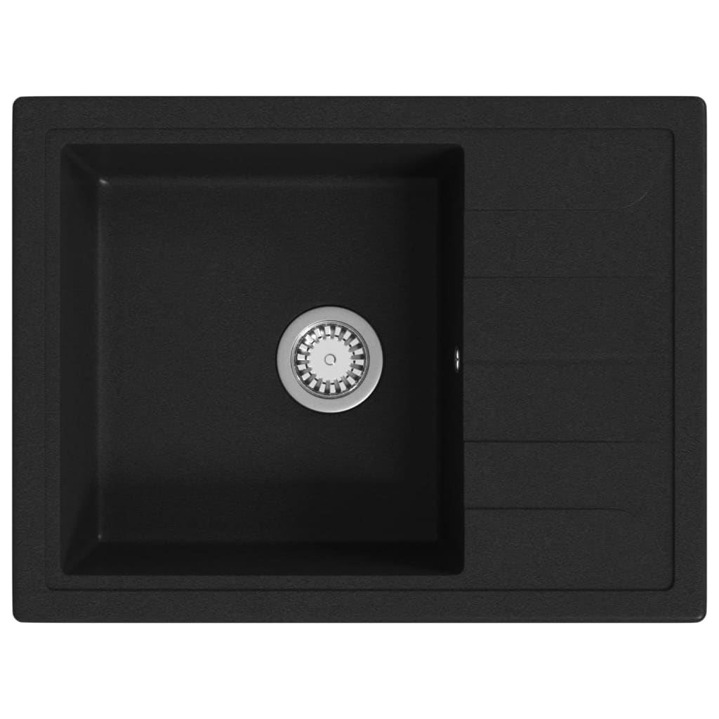 Kitchen Sink with Overflow Hole Oval Black Granite