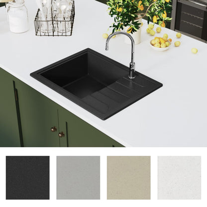 Kitchen Sink with Overflow Hole Oval Black Granite