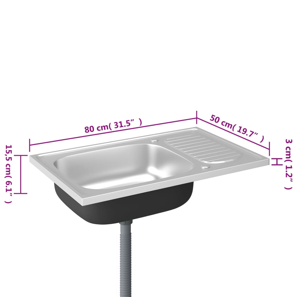 Kitchen Sink with Drainer Set Silver 800x500x155 mm Stainless Steel