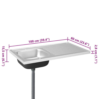 Kitchen Sink with Drainer Set Silver 1000x600x155 mm Stainless Steel