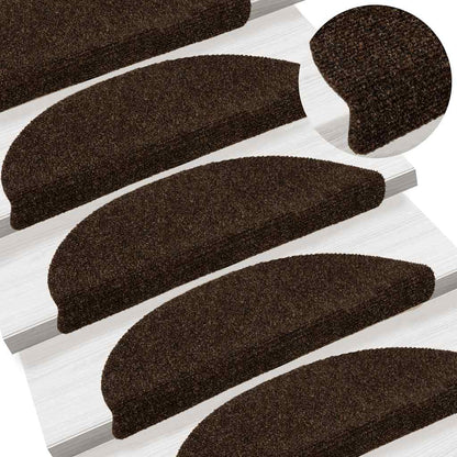 Stair Mats Self-adhesive 15 pcs 56x17x3 cm Brown Half Round