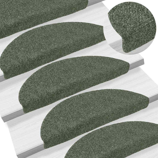 Stair Mats Self-adhesive 15 pcs 56x17x3 cm Green Half Round