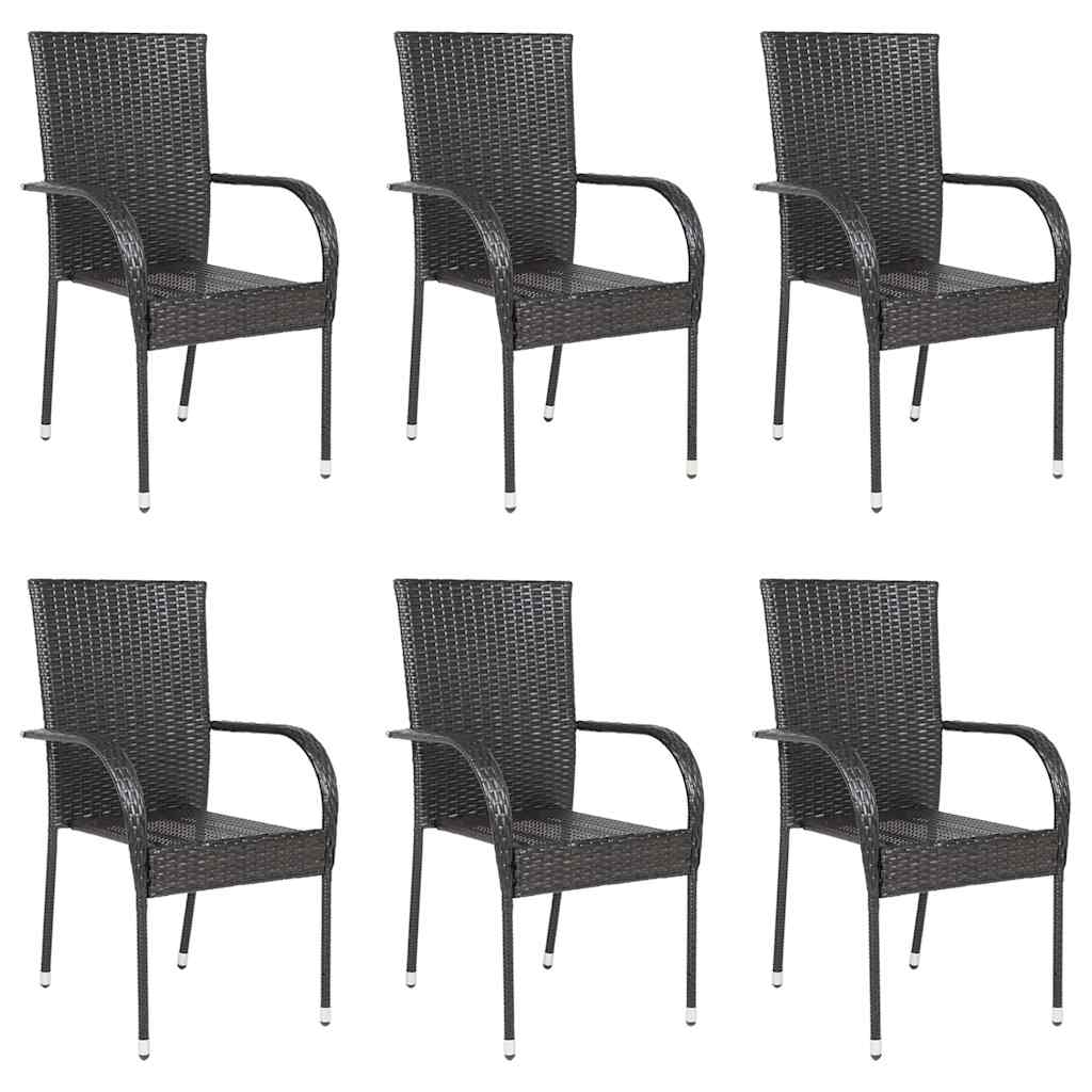Stackable Outdoor Chairs 6 pcs Poly Rattan Brown