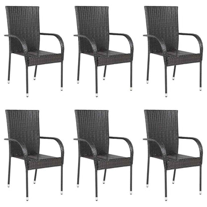 Stackable Outdoor Chairs 6 pcs Poly Rattan Brown