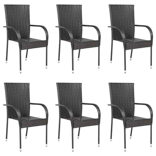 Stackable Outdoor Chairs 6 pcs Poly Rattan Brown