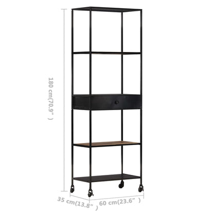 Book Cabinet 60x35x180 cm Rough Mango Wood & Iron