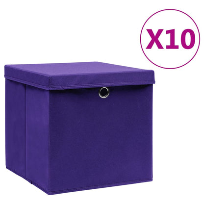 Storage Boxes with Covers 10 pcs 28x28x28 cm Purple